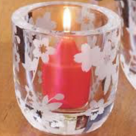 Partylite Sakura clear transparent glass etched cherry blossom candle holder new - Picture 2 of 10